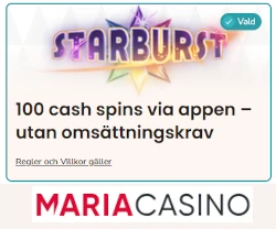 Få 100 freespins på Starburst - utan omsättningskrav